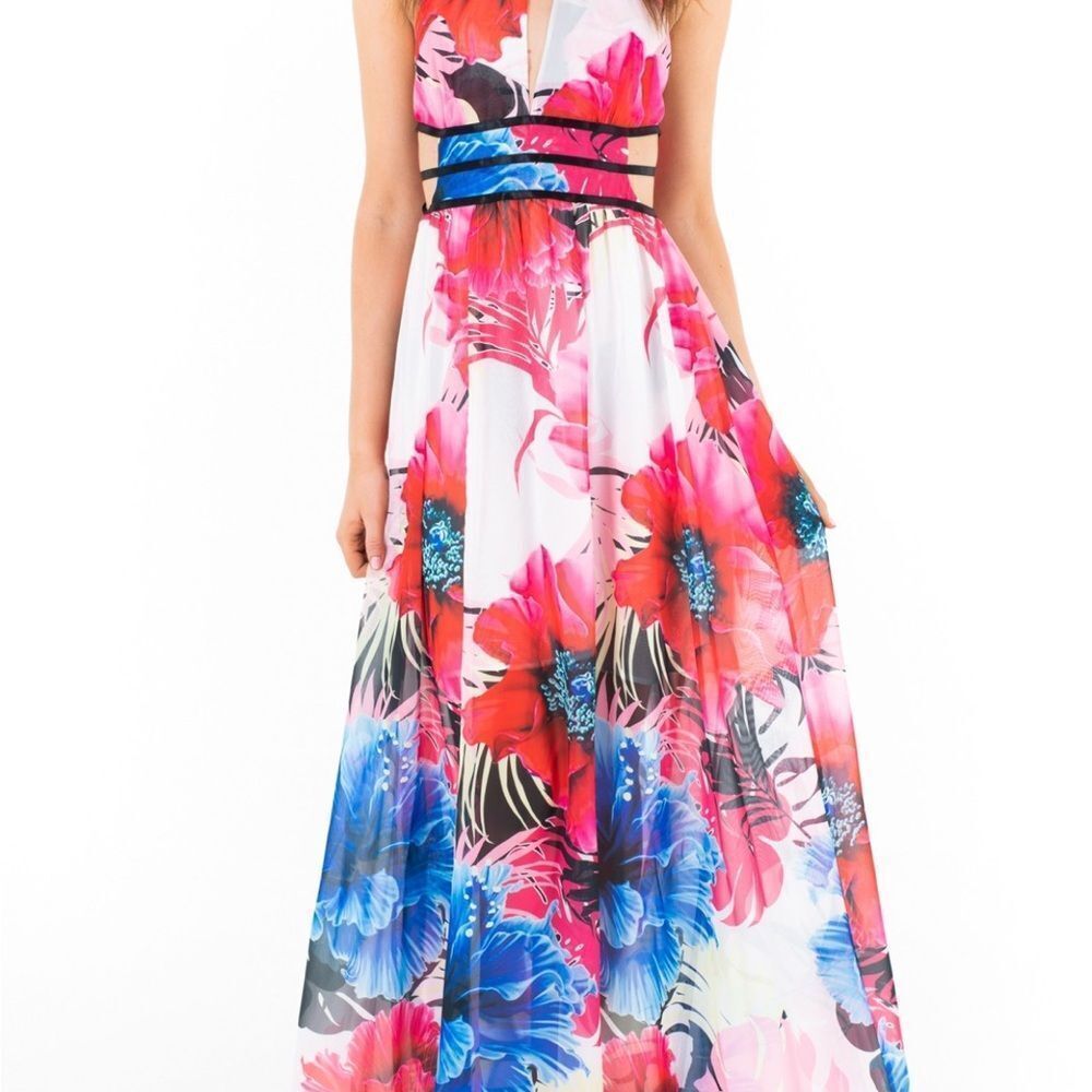 NWT Guess Floral Halter Lightweight Maxi Dress in Pink & Blue Size XS - Picture 3 of 12